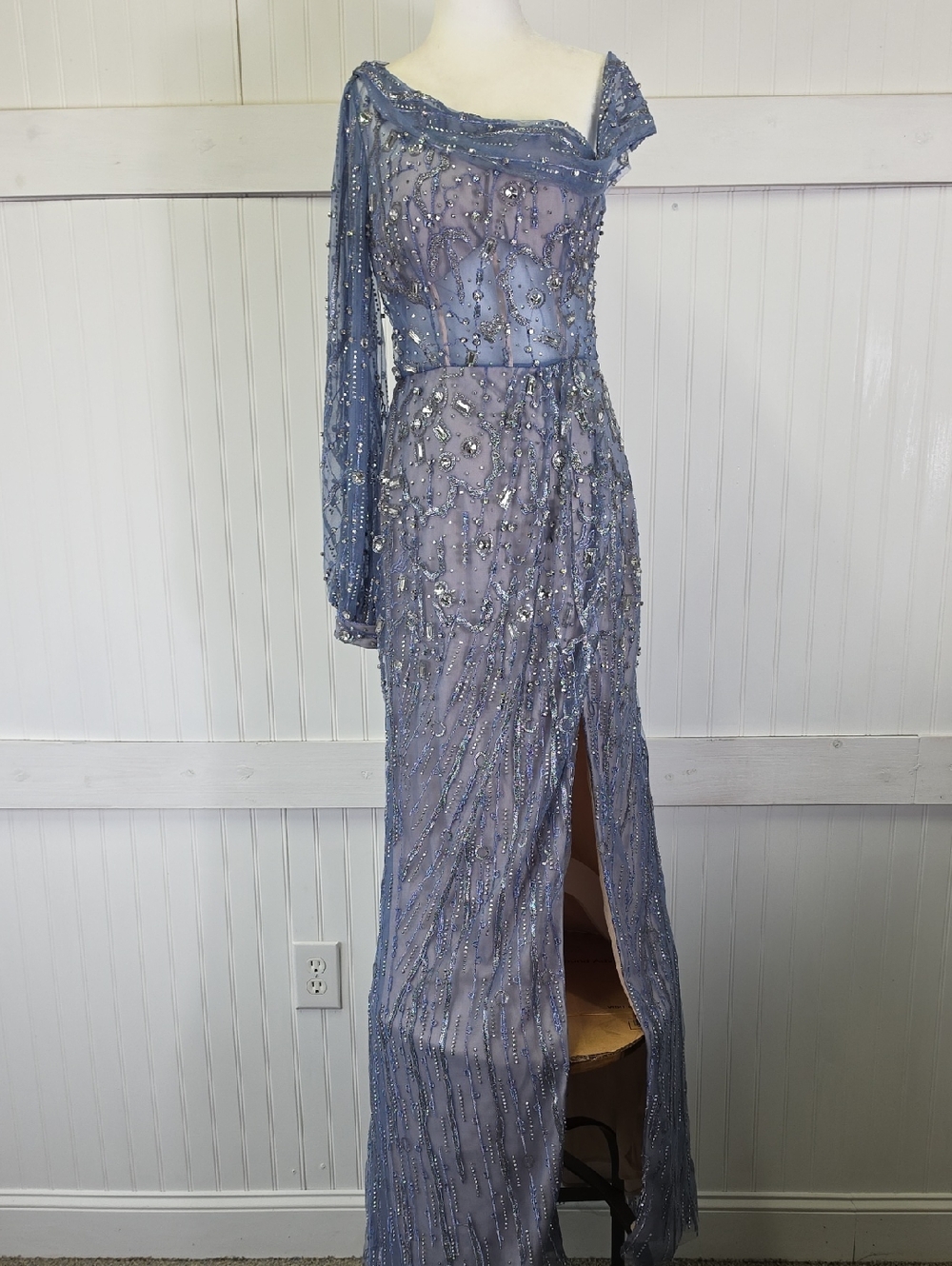 Alexander By Daymor NEW Blue Beaded Embellished Maxi Gown Dress Sz 6 #1369